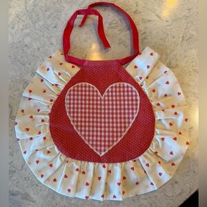 Vintage homemade Red Heart Bib with Ruffle Trim